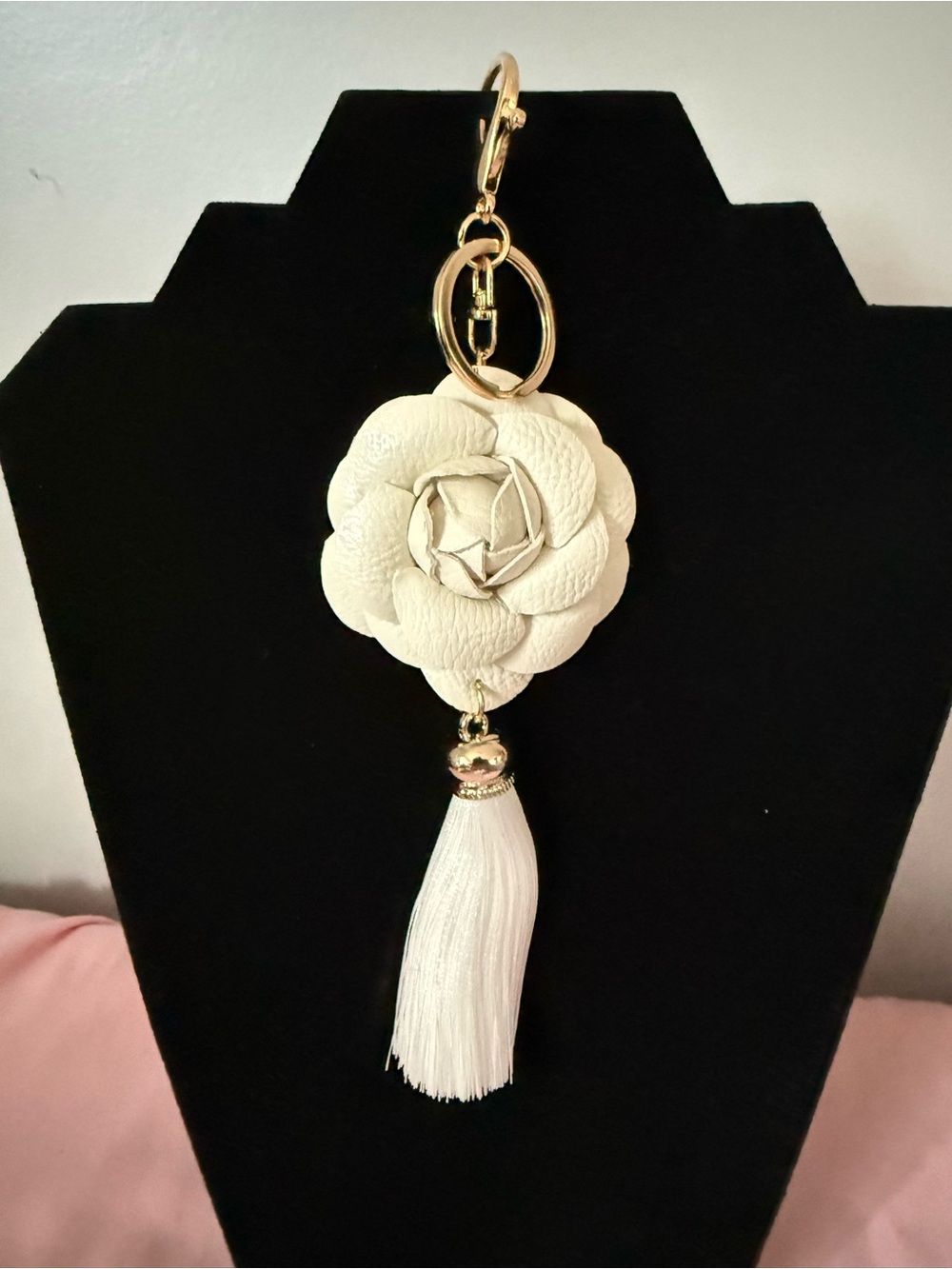 White Flower Tassel Bag Charm